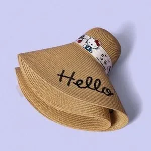 Hello Kitty Boho Wide Brim Floppy Straw Sun Hat Logo Ribbon Bow BRAND NEW Hello Kitty | Accessories | Hello Kitty Boho Wide Brim  main image 2